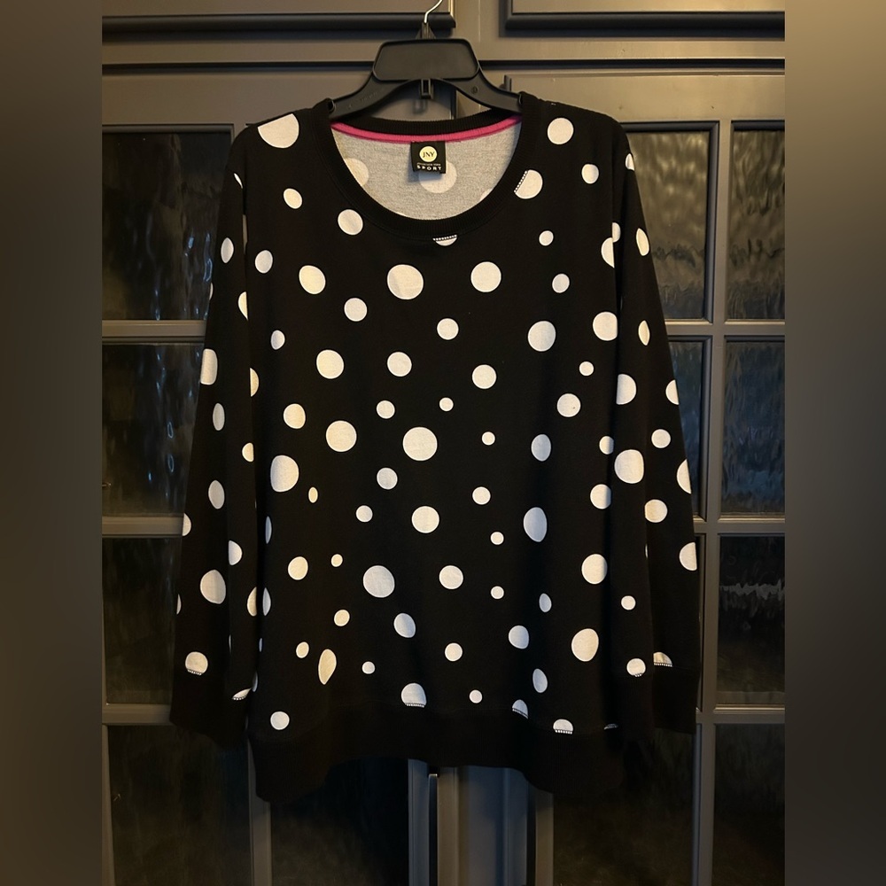 Jones New York Sport Black Sweatshirt with White Polka Dots